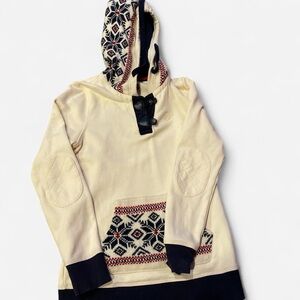 Cream and Black Patterned Women's Hoodie